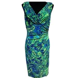 Lauren Ralph Lauren Vibrant Green and Blue Midi wrap style Dress